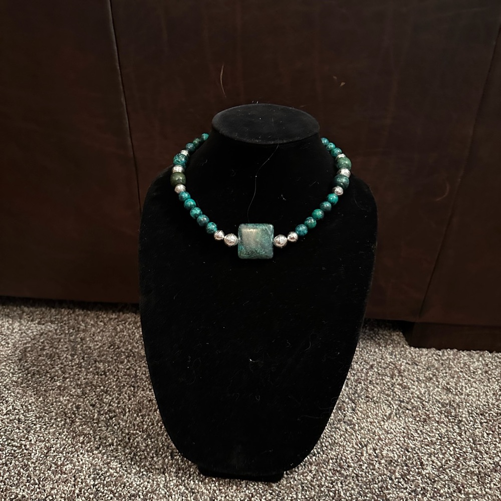 Hand Crafted “One of Kind” Chrysocolla & Sterling Silver Necklace